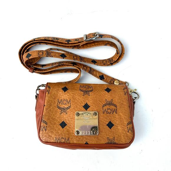 MCM Mini Visetos Crossbody Bag Micro Purse Monogram Cognac Camel Logo Tan - Picture 2 of 13